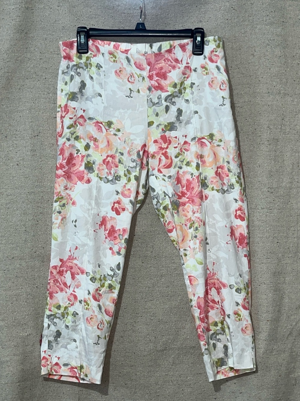 J. Jill Linen Floral Capri Pants Cottagecore Crop Taperedl Leg Pull On women S